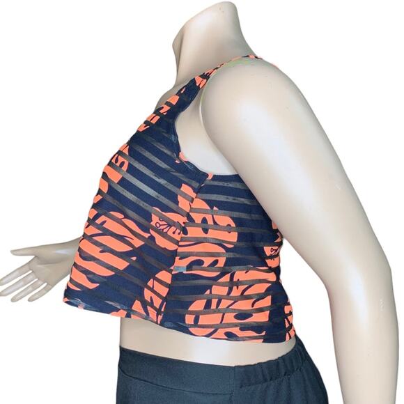 2B Bebe NWT Crop Top Sleeveless Leaf Print Blue/Orange Pullover Size M - Picture 4 of 8